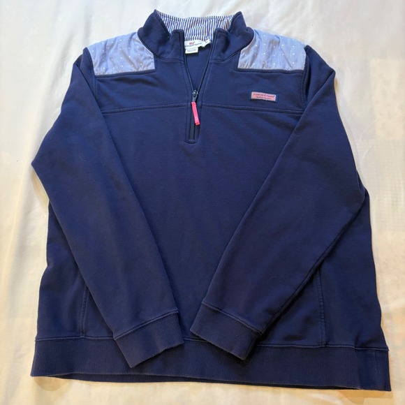 Vineyard Vines Tops - Vineyard Vines Womens Pullover Sweatshirt XL Navy Blue Pink Whale Quarter Zip